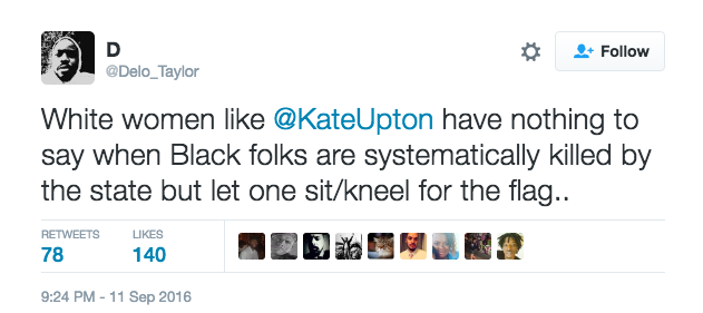 Упроар након што је Кате Уптон твитовала 'неприхватљиво' је да играчи НФЛ -а клекну током националне химне