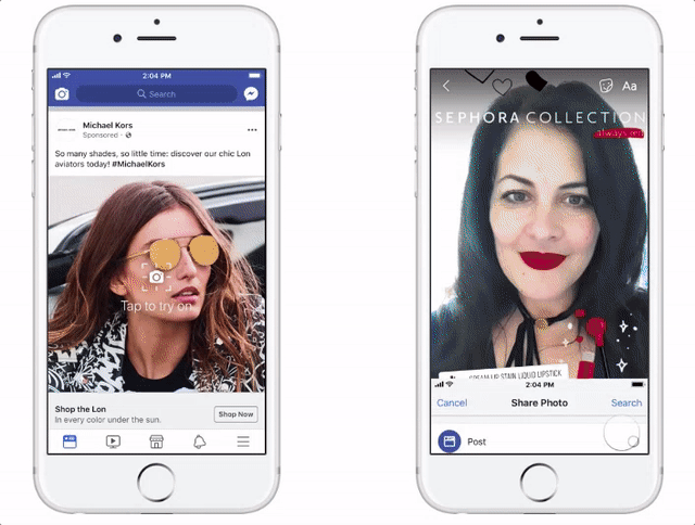 Facebook lance AR dans les publicités pour inciter les gens à «essayer» les produits annoncés sur le site