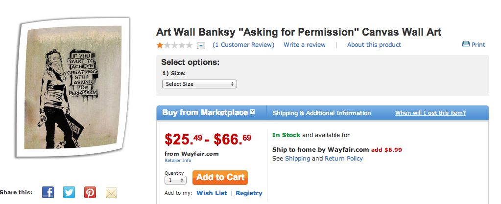 Walmart Marketplace a vendu le travail volé d'un artiste et l'a appelé Banksy