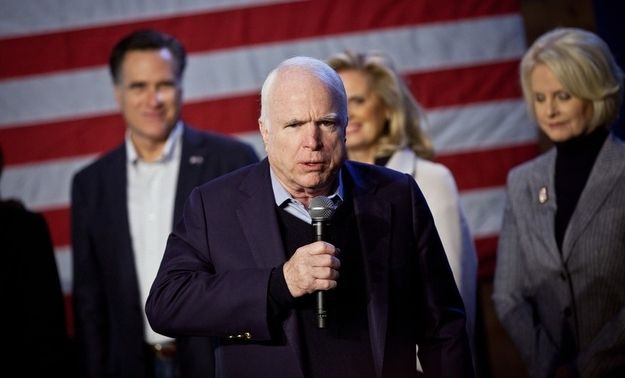 Romney Crowds Dine On Bolton Red Meat, McCain Schtick